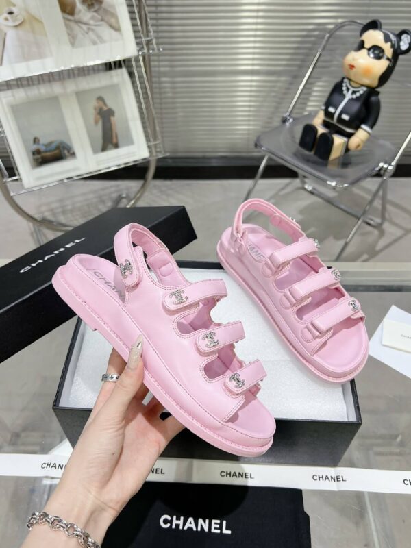 Chanel Unisex Plain Logo Pink Sandal