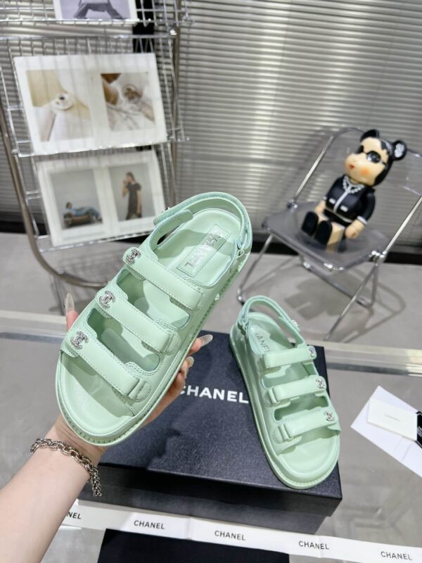 Chanel Unisex Plain Logo Green Sandal