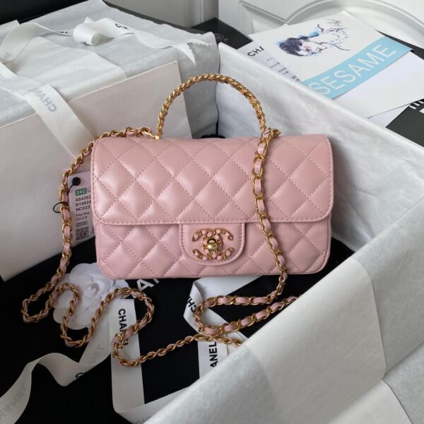 Chanel Pink Lambskin Leather CC Links Top Handle Bag