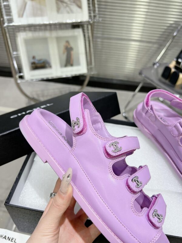 Chanel Unisex Plain Logo Purple Sandal